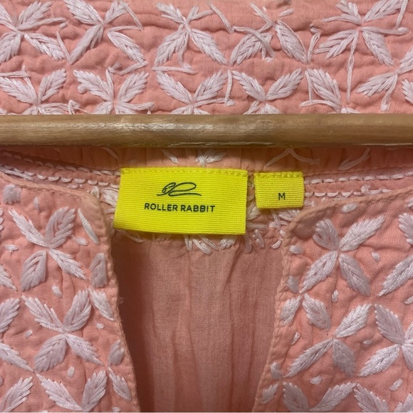 Roller Rabbit Faith Embroidered Cotton Top Size Medium Peach Coral White - Picture 8 of 9